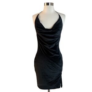 EUC Velvet Open Back Side Slip Mini Dress